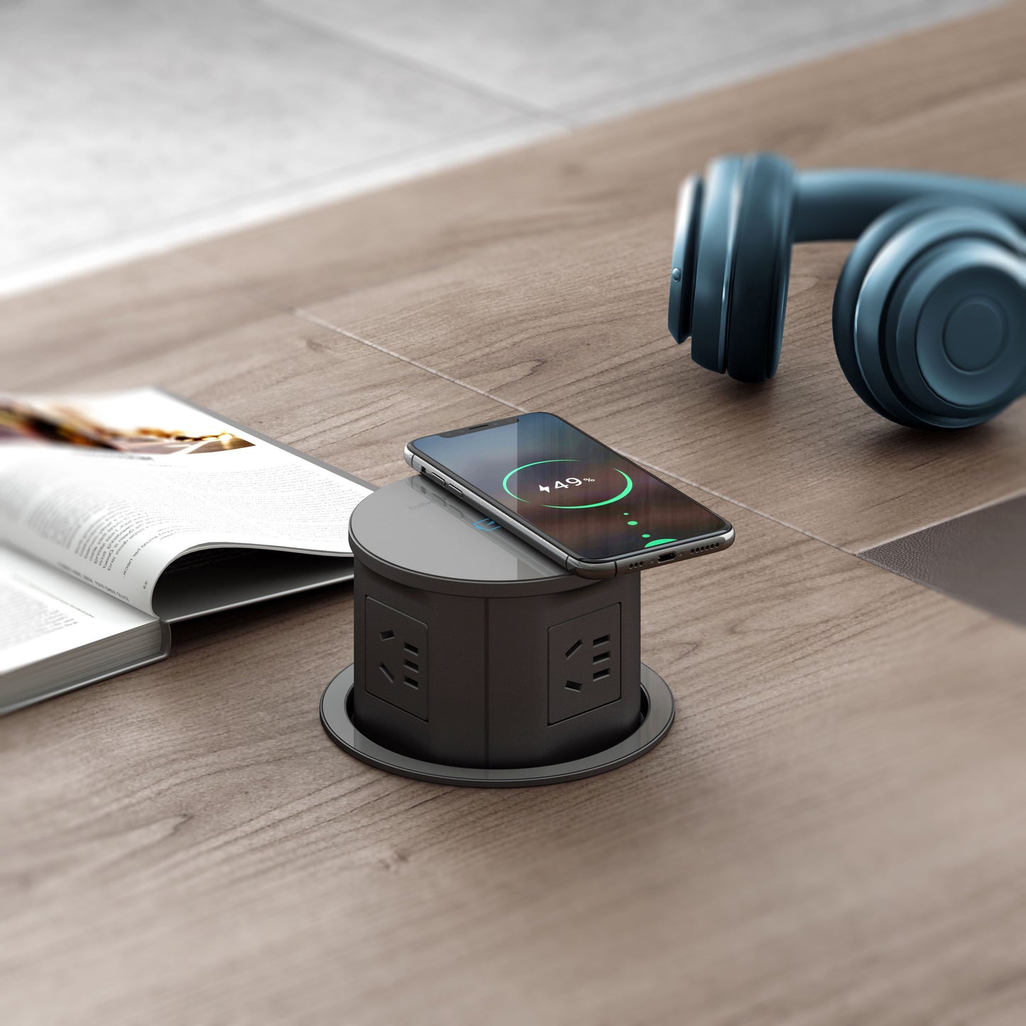Grommet Boston Plus – Conexión Eléctrica y USB Compacta con Carga Inalámbrica