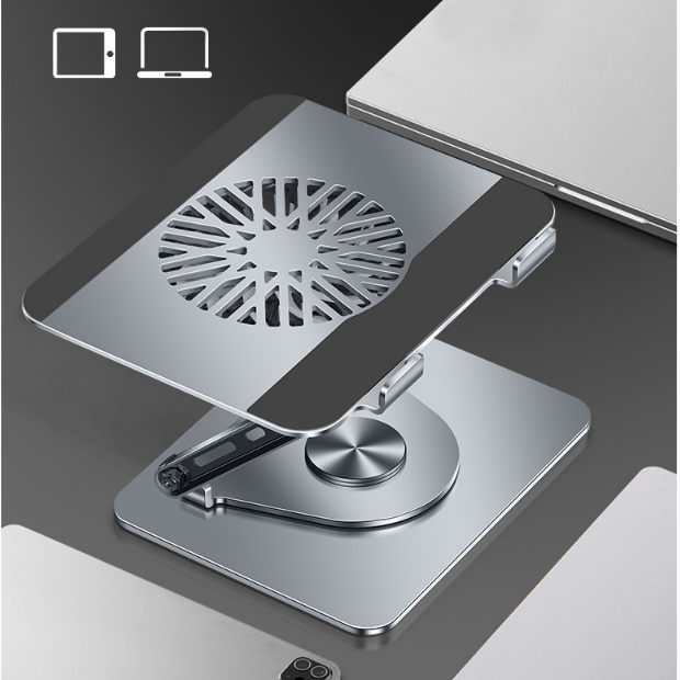 Soporte Plegable de Acero al Carbono y Aluminio de 10 a 17 Pulgadas con Función de Rotación, Soporte para Portátil con Ventilador de Refrigeración