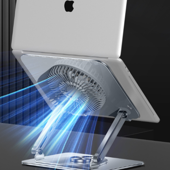 Soporte Plegable de Acero al Carbono y Aluminio de 10 a 17 Pulgadas con Función de Rotación, Soporte para Portátil con Ventilador de Refrigeración